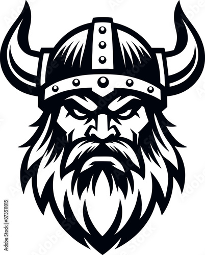 Viking head norse warrior mascot vector logo black and white icon isolated illustration image decal design