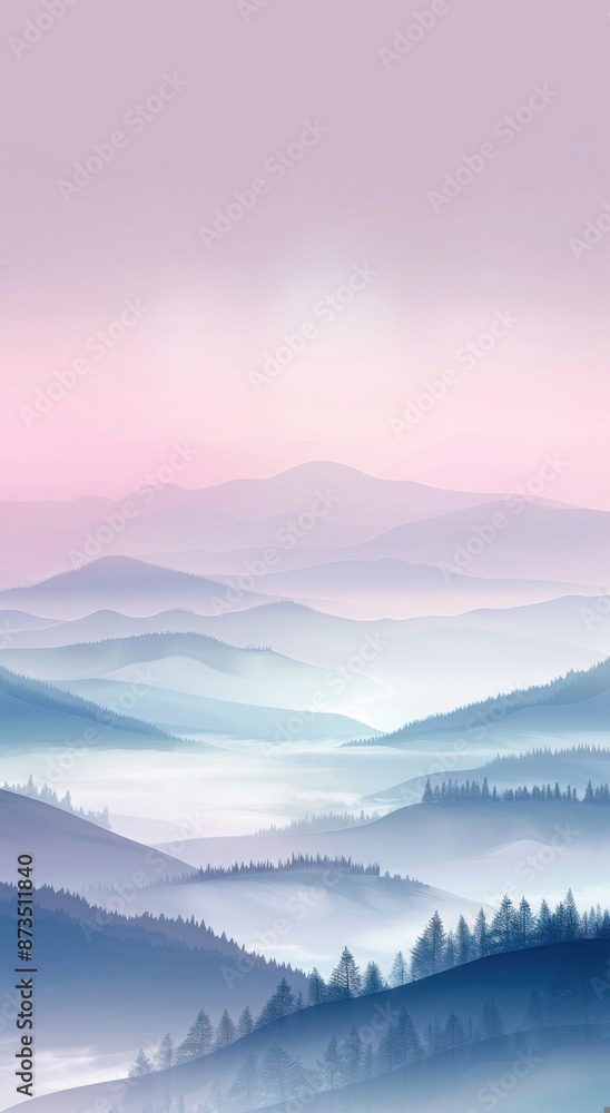 Serene Sunset Over Misty Mountain Range Landscape Illustration Serene Sunset Over Misty Mountain Range Landscape Illustration