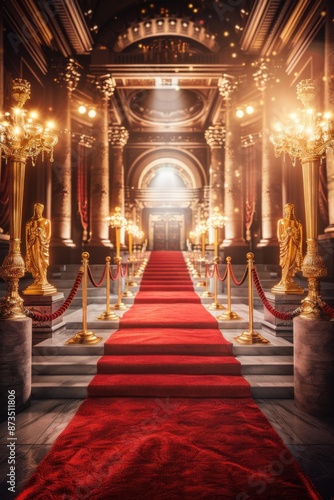 Red Carpet Stairs Leading to Grand Architectural Hall