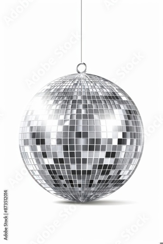 Shiny Silver Disco Ball Decoration on White Background