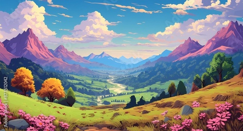 Landscape wallpaper background in Pixel art style photo