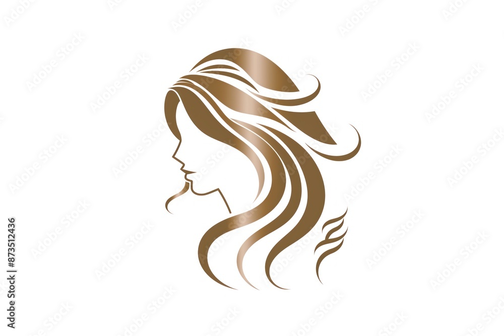 A woman with long red hair and a red and white logo A woman with long red hair and a red and white logo