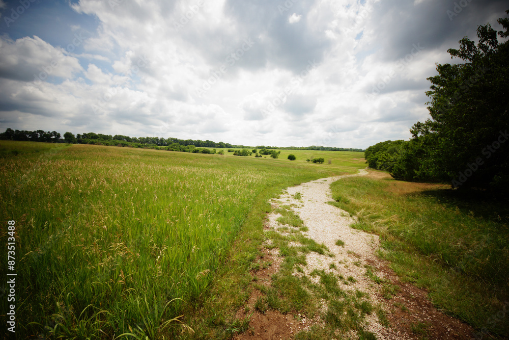 Obraz premium rolling prairie trail on a summer day in Kansas