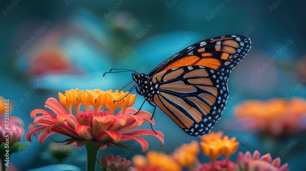 Obraz premium Monarch Butterfly on Zinnia Flower