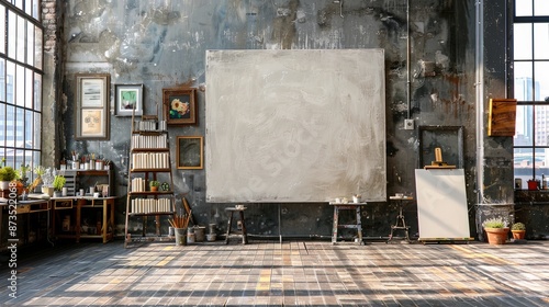 Artistic Loft Studio with Empty Canvas