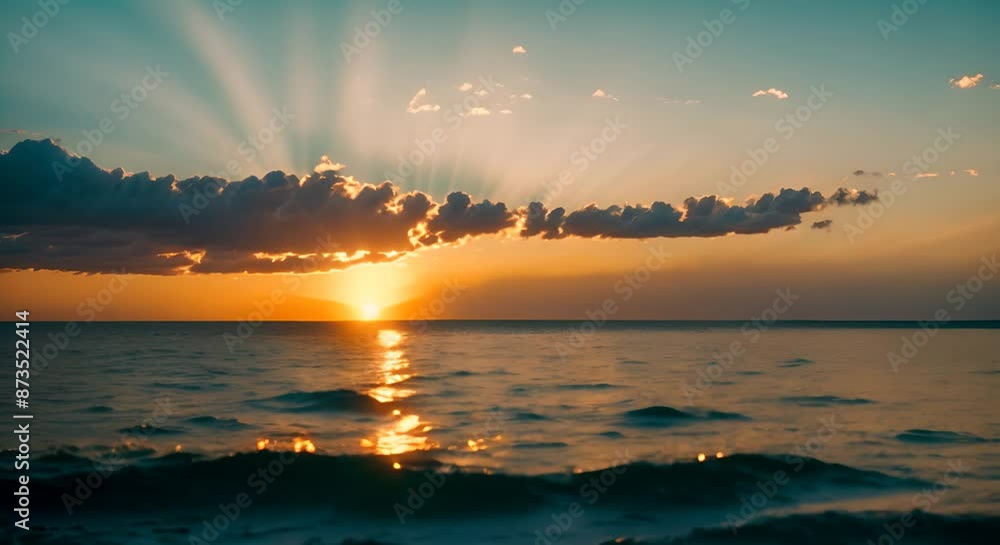 The sun sets over the ocean, painting the sky in gold and orange, casting a warm glow on the water. Clouds reflect the light, creating a serene scene perfect for peaceful moments in nature The sun sets over the ocean, painting the sky in gold and orange, casting a warm glow on the water. Clouds reflect the light, creating a serene scene perfect for peaceful moments in nature