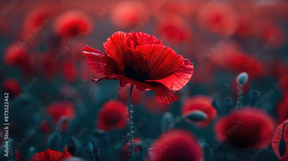 Obraz premium Vibrant Red Poppy Flower in Sunlit Field