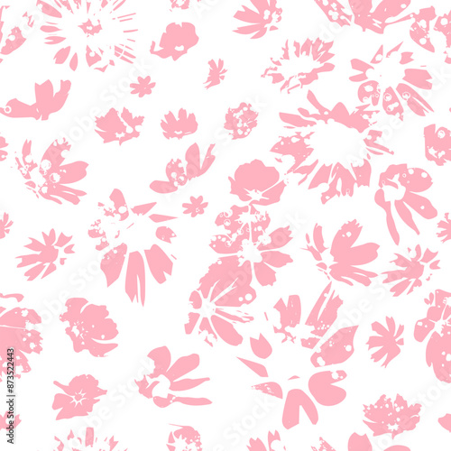 Pink flowers print. seamless background. hand drawing. Not AI, Vector illustration