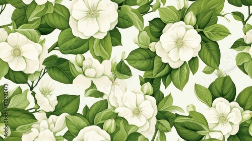 The white pattern of the Camellia flowers exudes pure beauty, creating a backdrop full of gentleness and peace.