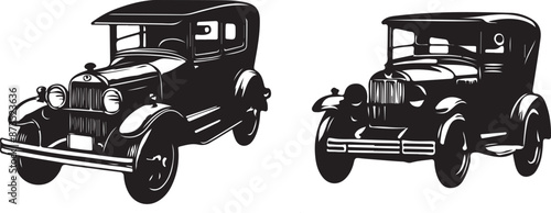 Set of Vintage Retro Cars. Vector silhouettes isolated on white.