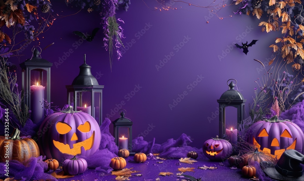 Fototapeta premium Halloween Elements and Characters Concept Wallpaper with Copy Space