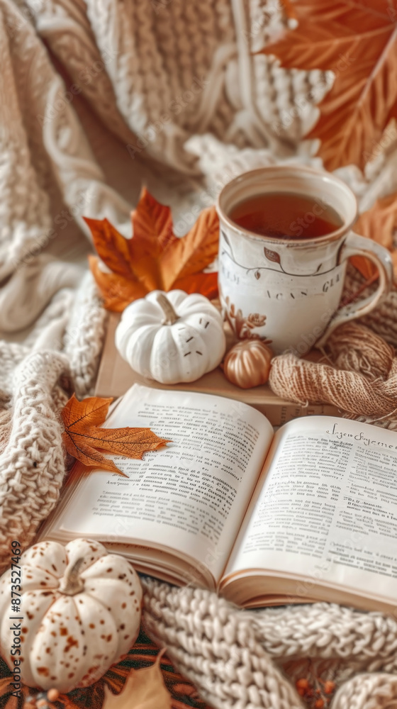 Autumn Tea and Reading in Cozy Setting Autumn Tea and Reading in Cozy Setting