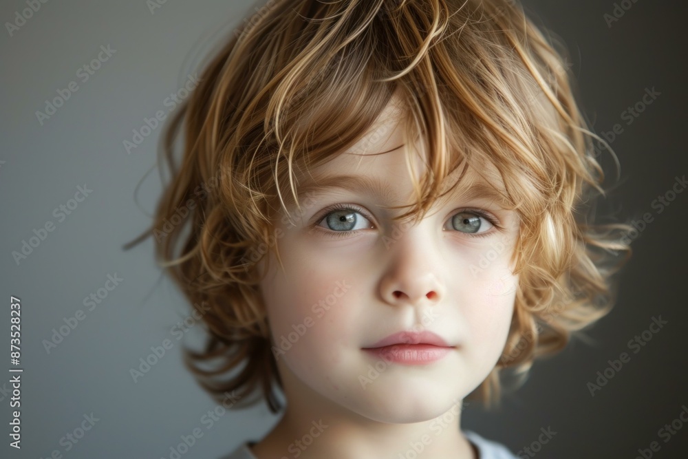 Close-up of a child with captivating eyes and curly locks Close-up of a child with captivating eyes and curly locks