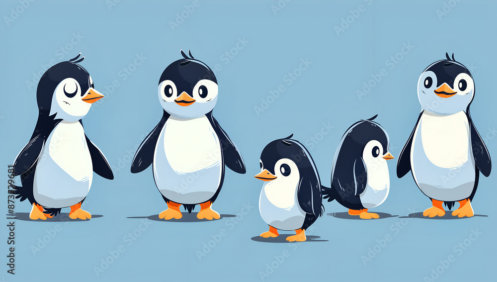 Fototapeta premium set of penguins on blue background