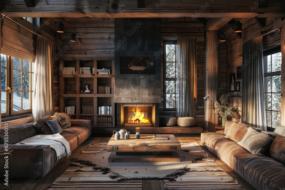 Interior of cozy living room with fireplace. Interior of cozy living room with fireplace.