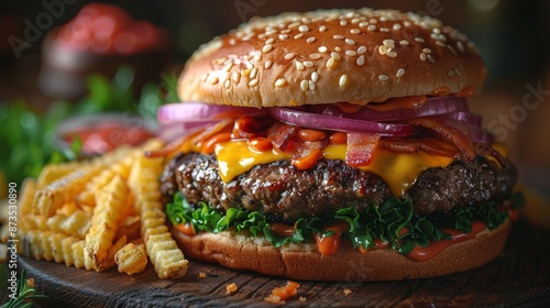 Ultimate Juicy Cheeseburger with Golden Crispy Fries