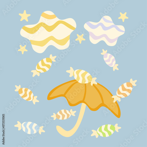 raining candy from the clouds. good for kids fashion and tote bag design