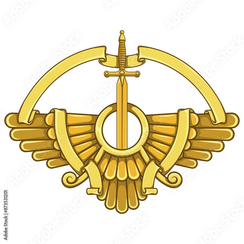 Zoroaster winged solar disk with ribbon and sword
