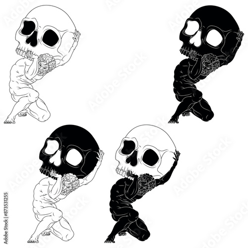 Vector of Titan Atlas holding a Halloween skull
