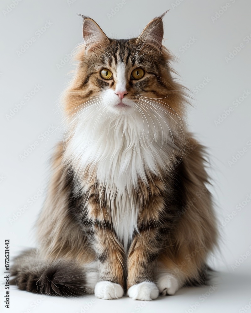 Obraz premium a Norwegian Forest Cat with its long, thick coat, tufted ears, and bushy tail