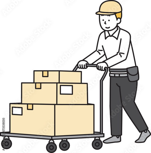荷物を運ぶ運送会社の社員　シンプルイラスト