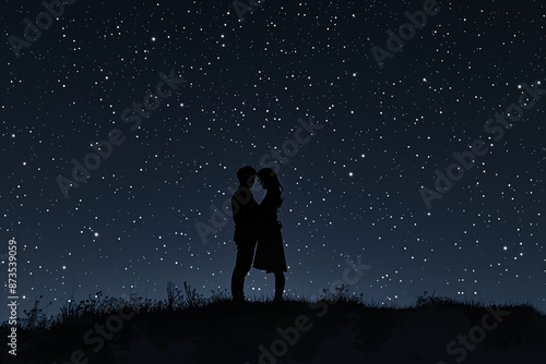 Obraz na płótnie Couple embracing under starry night sky w salonie
