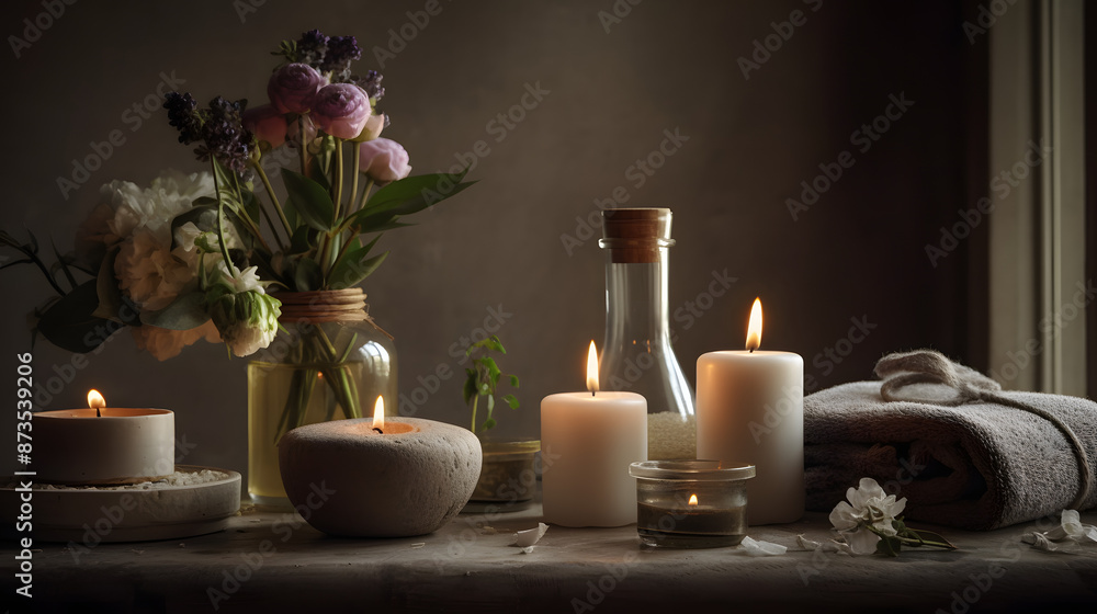 burning candles on the table spa beautiful peace calm flowers burning candles on the table spa beautiful peace calm flowers