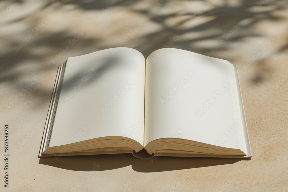 Blank open book with sunlit shadows