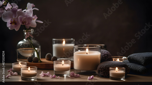 burning candles on the table spa beautiful peace calm flowers 