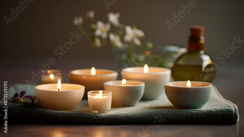 burning candles on the table spa beautiful peace calm flowers 