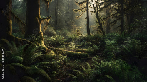 Beautiful forest with sun rays