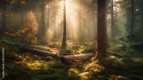 sun rays in the forest