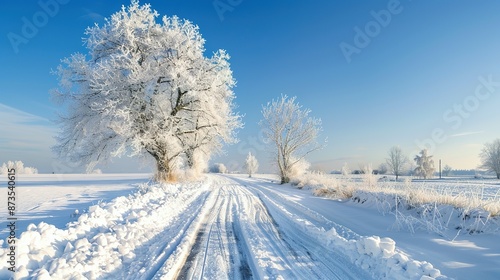 Winter Beauty: Snow-Covered Landscape and Blue Sky