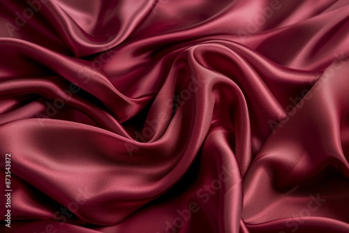 Elegant and smooth deep red satin material draped with light and shadow play