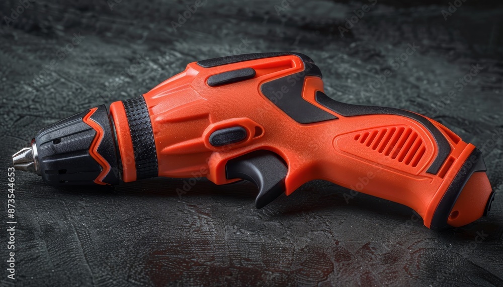 Close up shot showcasing a cordless electric screwdriver for detailed inspection Close up shot showcasing a cordless electric screwdriver for detailed inspection