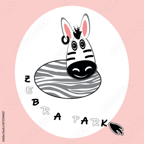 Zebra figurine drawn, head, tail of letters, doodle, wildlife park, nature reserve, emblem