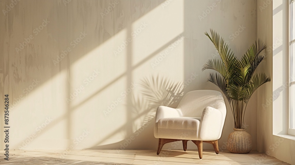 Stylish Room Interior with Comfortable Armchair and Plant Stylish Room Interior with Comfortable Armchair and Plant