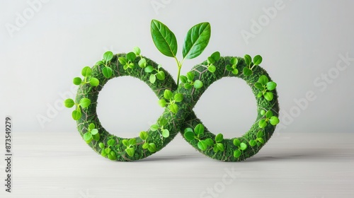 Infinity symbol made of green foliage, depicting the unending nature of ecofriendly business practices photo