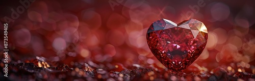 Red Heart-Shaped Diamond on a Sparkling Background