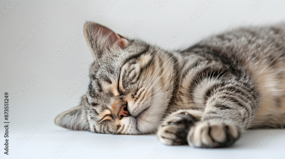 Tranquil American Shorthair Kitten Resting on White Background – High-Quality Photo for Pet and Cat Lovers Tranquil American Shorthair Kitten Resting on White Background – High-Quality Photo for Pet and Cat Lovers