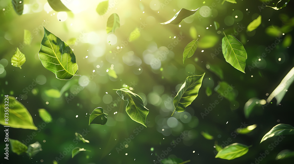 Flying leaves effect with mild sunbeam in 3d illustration vector Flying leaves effect with mild sunbeam in 3d illustration vector