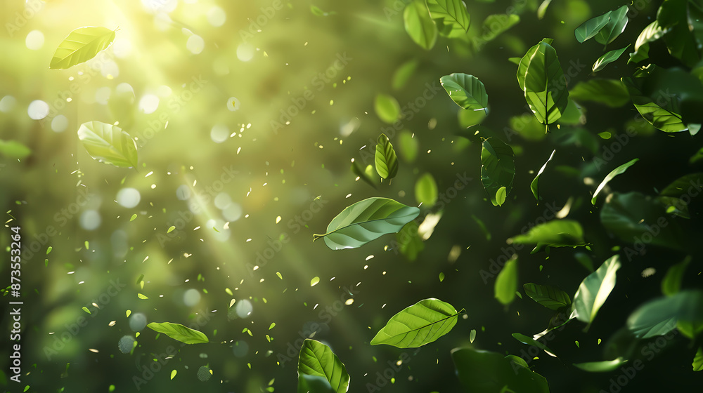 Flying leaves effect with mild sunbeam in 3d illustration vector Flying leaves effect with mild sunbeam in 3d illustration vector