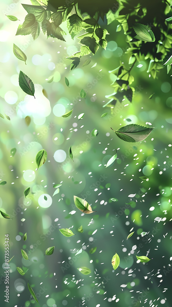 Flying leaves effect with mild sunbeam in 3d illustration vector Flying leaves effect with mild sunbeam in 3d illustration vector