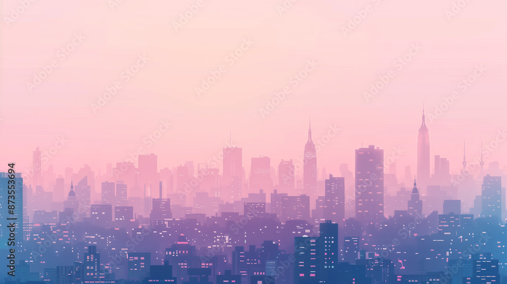 Pastel-Colored Urban Skyline at Dusk Illustration Pastel-Colored Urban Skyline at Dusk Illustration