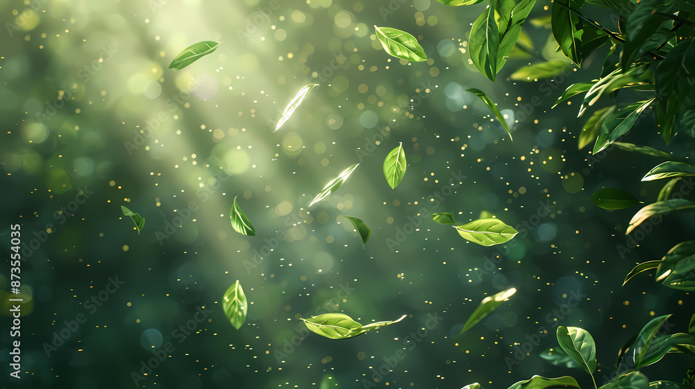Flying leaves effect with mild sunbeam in 3d illustration vector Flying leaves effect with mild sunbeam in 3d illustration vector
