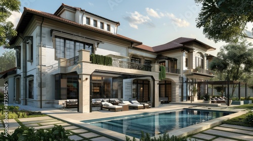 Wallpaper Mural Luxury Mansion with Pool and Patio Torontodigital.ca