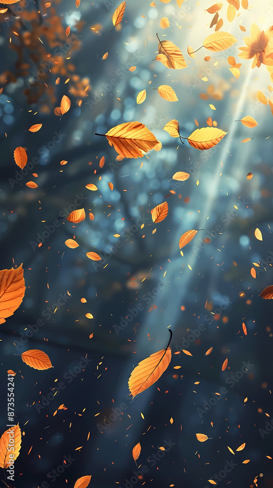 Flying leaves effect with mild sunbeam in 3d illustration vector Flying leaves effect with mild sunbeam in 3d illustration vector