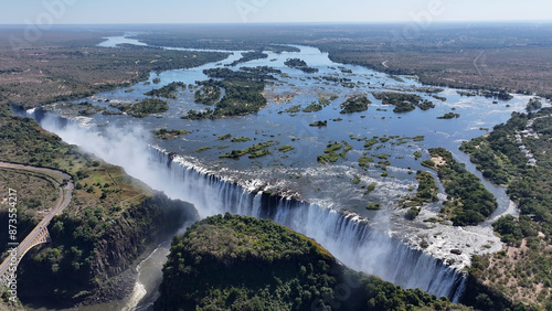 Victoria Falls At Livingstone In Northern Rhodesia Zambia. Nature Waterfall. Zambezi River Landscape. Livingstone At Northern Rhodesia Zambia. Southern Africa. Tourism Travel.