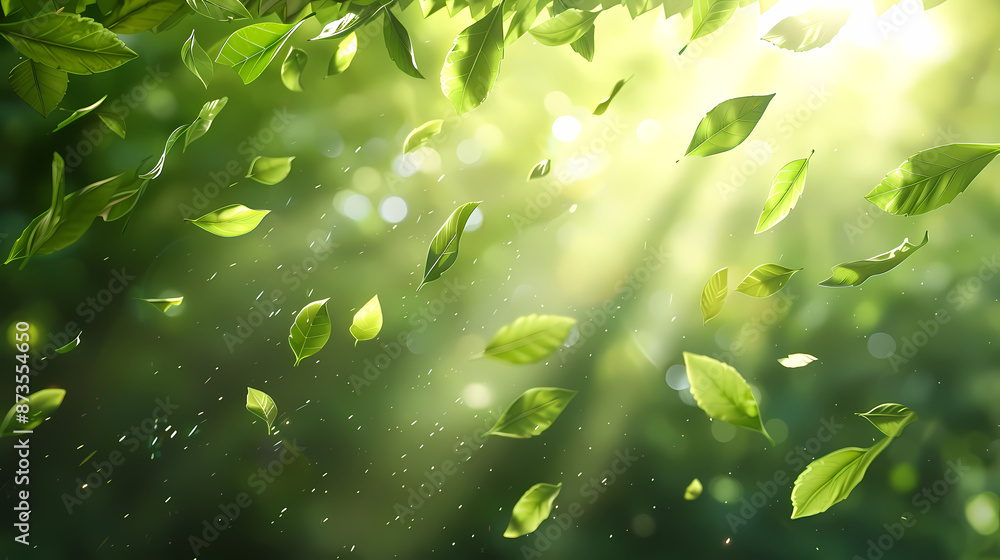 Flying leaves effect with mild sunbeam in 3d illustration vector Flying leaves effect with mild sunbeam in 3d illustration vector
