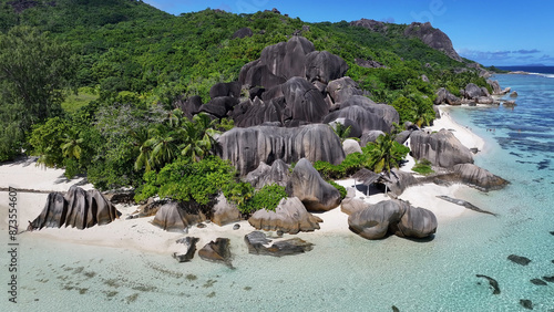 Anse Source D Argent Beach At La Digue Island In Victoria Seychelles. Indian Ocean Landscape. Beach Paradise. La Digue Island At Victoria. Seascape Outdoor. Archipelago Background. Tourism Travel. photo